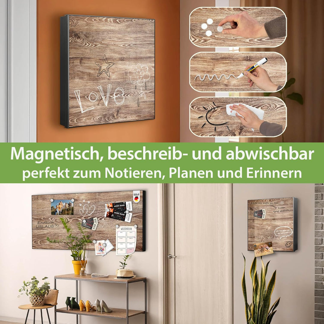 banjado® Grosser Schlüsselkasten Glas/Schlüsselbox 30cm x 30cm mit 50 Haken - Motiv Maserung/Schlüss