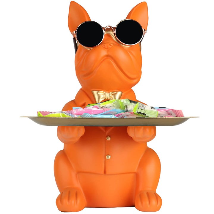 Orange Bulldoggen-Tablett-Statue – Modernes Sparschwein-Tablett zur Aufbewahrung von Schlüsseln, Süs
