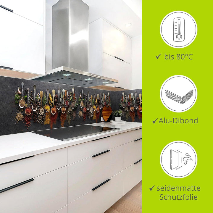 ARTland Spritzschutz Küche aus Alu für Herd Spüle Motiv 90x55 cm (BxH) Essen, Trinken &amp; Genuss Leben