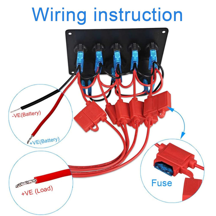 Geloo 5 Gang Schalter Panel, 12V/24V Kippschalter Panel IP65 Wasserdichte LED Voltmeter Dual USB Buc
