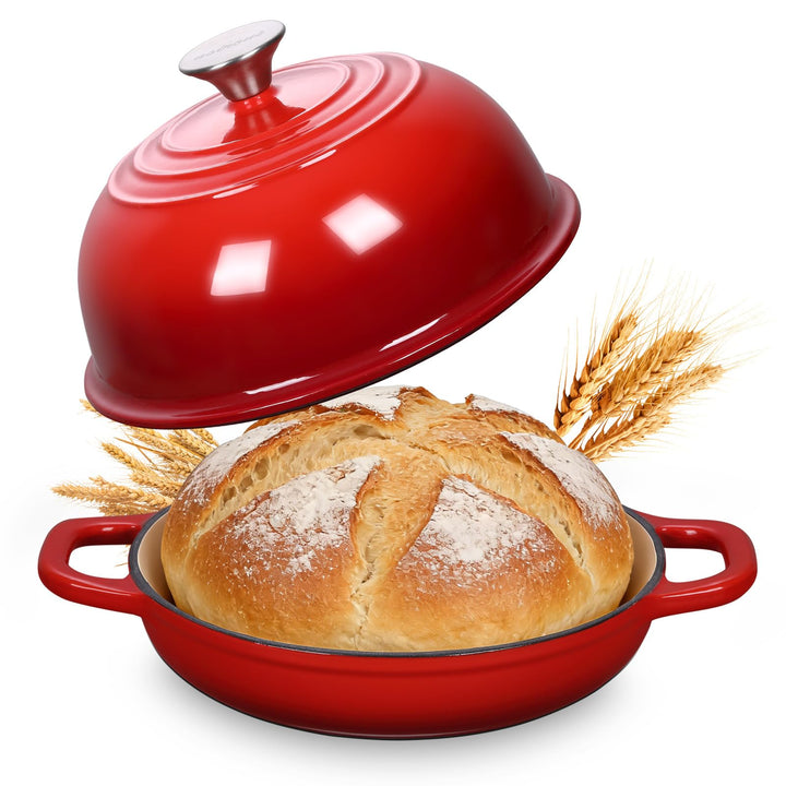 Gusseisen Brotbackform mit Deckel, 4,7L Gusseisen Topf Brot Backen, 23 cm Emaille Bräter mit Deckel,