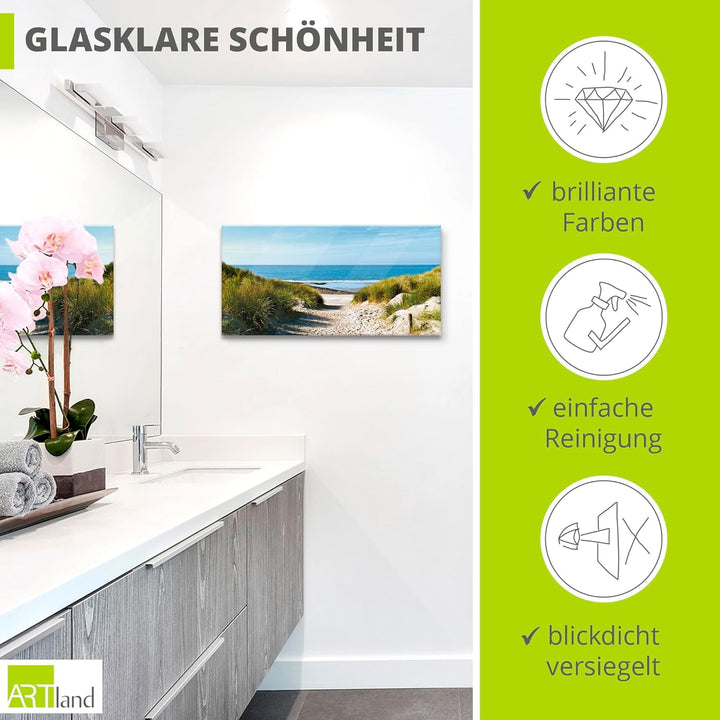 ARTland Glasbilder Wandbild Glas Bild einteilig 100x50 cm Querformat Strand Meer Küste Nordsee Sand