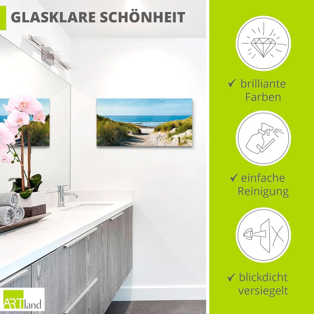 ARTland Glasbilder Wandbild Glas Bild einteilig 60x30 cm Querformat Strand Meer Küste Nordsee Sand D