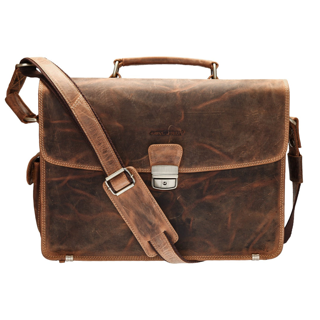 GreenBurry Laptoptasche 15 Zoll Rind-Leder Notebook-Tasche Laptopfach Akten 1718