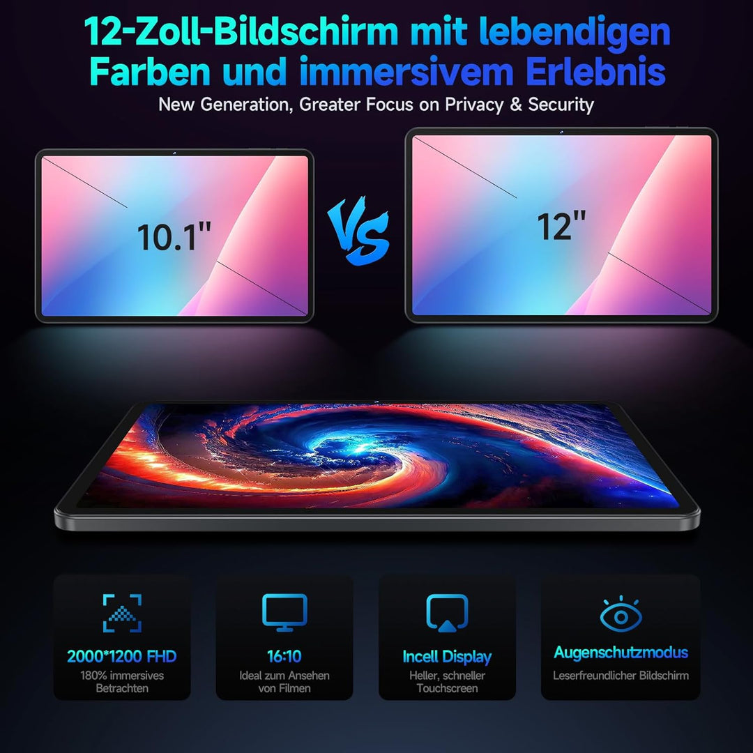 FEONAL Android 15 Tablet 12 Zoll 2K Display Helio G99 Gaming Tablet mit Tastatur/Stift/Maus, Gemini