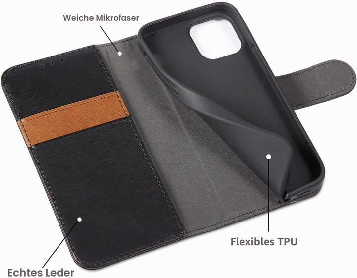 LENSUN Echtleder Hülle für iPhone 13 Mini, Handyhülle [Echtes Leder][Magnetverschluss][RFID Schutz]