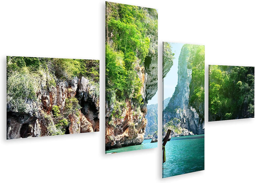 islandburner Bild auf Leinwand Langes Boot Und Felsen Am Railay Beach Thailand Bilder Wandbilder Pos