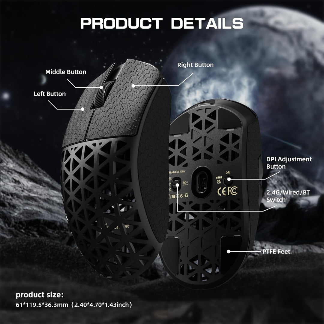 ATTACK SHARK R5 Ultra Carbonfaser HyperSpeed Kabellose Gaming-Maus, 39g Ultraleichte Maus mit Gripta