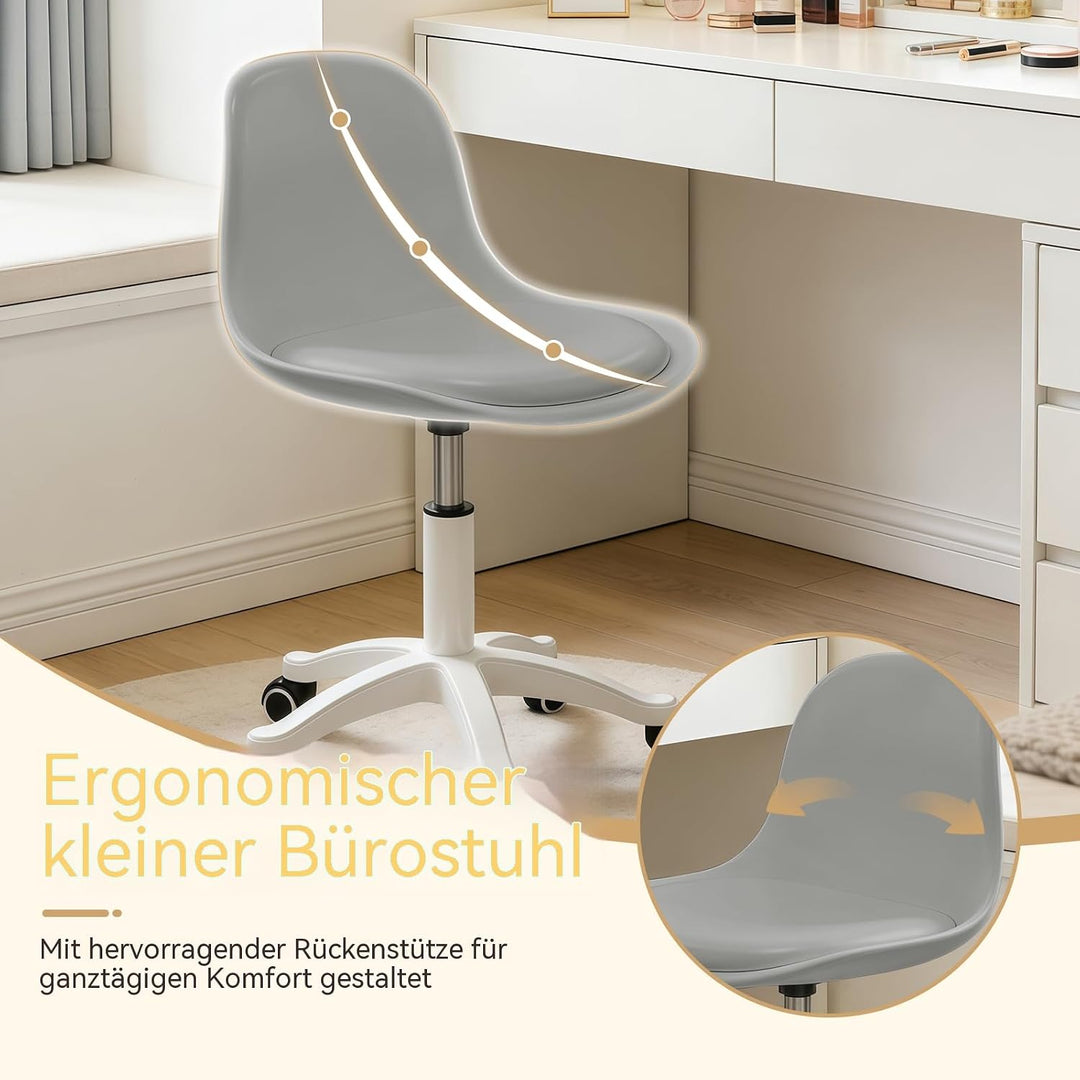 Kleiner Schreibtischstuhl ohne Armlehnen, höhenverstellbarer Home-Office-Stuhl für Jugendliche Grau