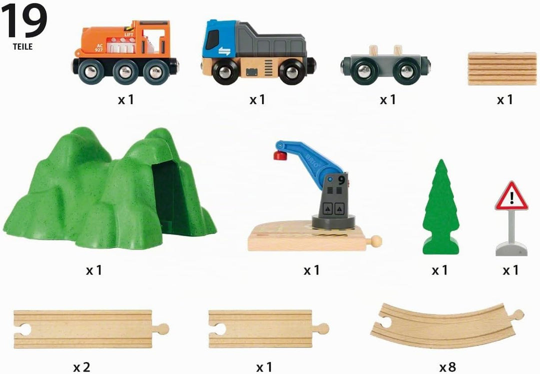 BRIO World 33878 - Starterset Güterzug mit Kran - Der ideale Einstieg in die Holzeisenbahn Empfohlen