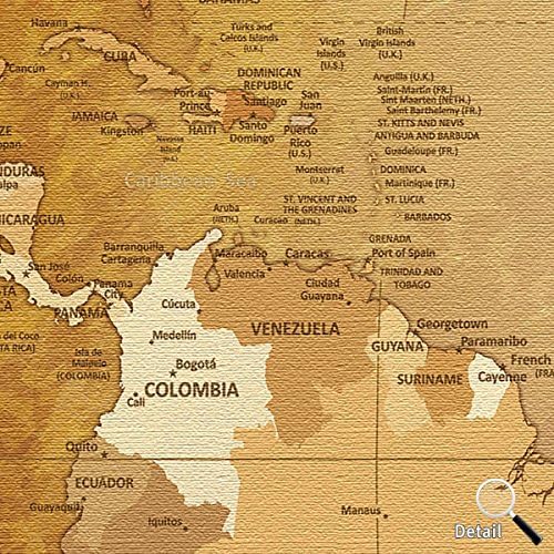 LanaKK - Weltkarte Leinwandbild „Worldmap Braun Colorful” - englisch - Kunstdruck-Pinnwand auf Echth