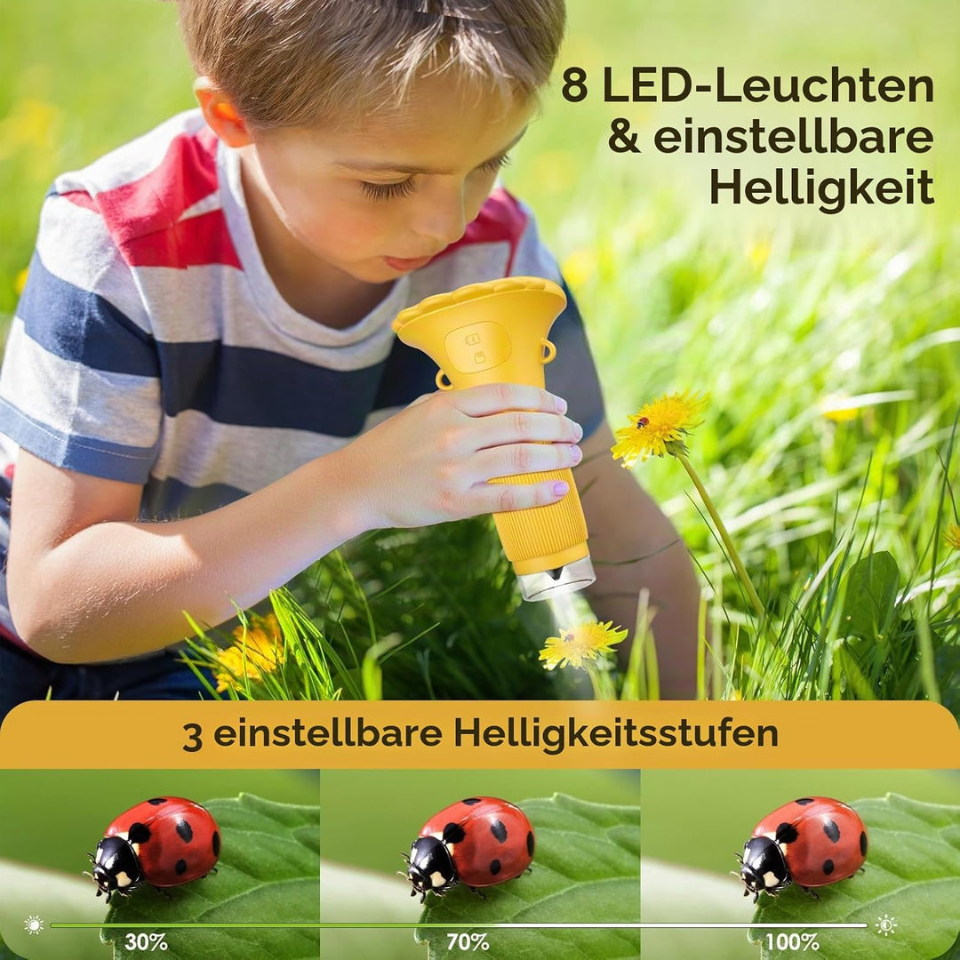 Mikroskop für Kinder, 1000X tragbares Taschenmikroskop, 2,0" IPS-Bildschirm USB Microscope LED Light