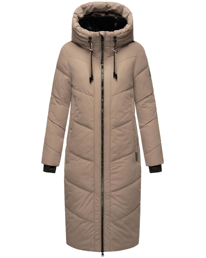 MARIKOO Damen Wintermantel warmer Steppmantel lang mit verstellbarer Kapuze und hohem Kragen Nadaree