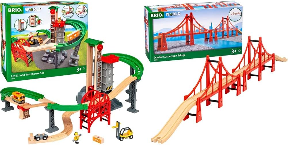 BRIO World 33887 Grosses Lagerhaus-Set mit Aufzug - Zubehör für die BRIO Holzeisenbahn - Konstruktio