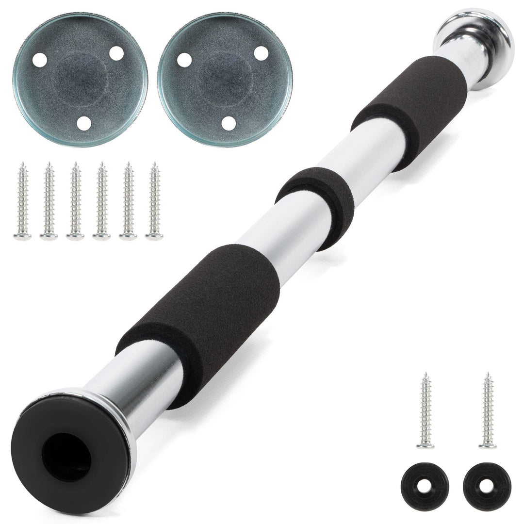 Klimmzugstange für Türrahmen silber Griffe stufenlos einstellbar 63-100 cm für Workout Kraftübungen