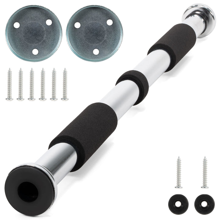 Klimmzugstange für Türrahmen silber Griffe stufenlos einstellbar 63-100 cm für Workout Kraftübungen
