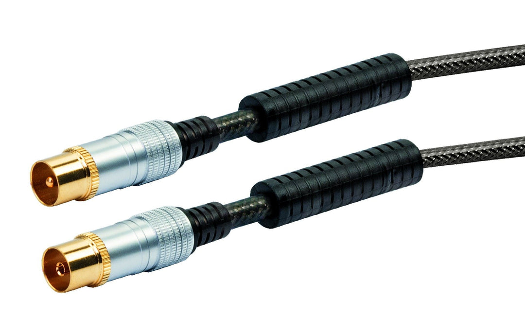 Schwaiger Premium Antennen Anschlusskabel 110 dB mit Ferritkern, 5,0m, schwarz, IEC Stecker > IEC Bu