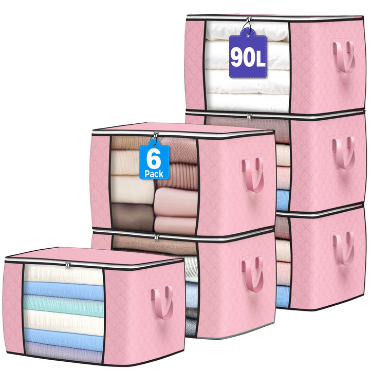 Budding Joy 6 Stück 90L Aufbewahrungstasche, Aufbewahrungsbox mit Deckel Grosse, Kleider Aufbewahrun