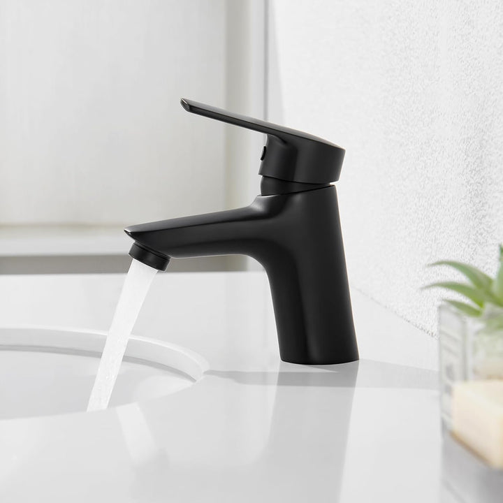 Auralum Wasserhahn Bad Schwarz, Waschtischarmatur Schwarz mit Auslauf Höhe 60 mm, Armatur Badezimmer
