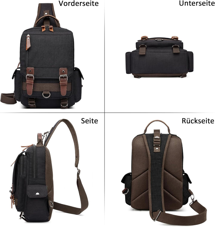DORRISO Brusttasche Herren Mode Grosse Kapazität Schultertasche für 10,9 Zoll iPad mit Griff Mehrere