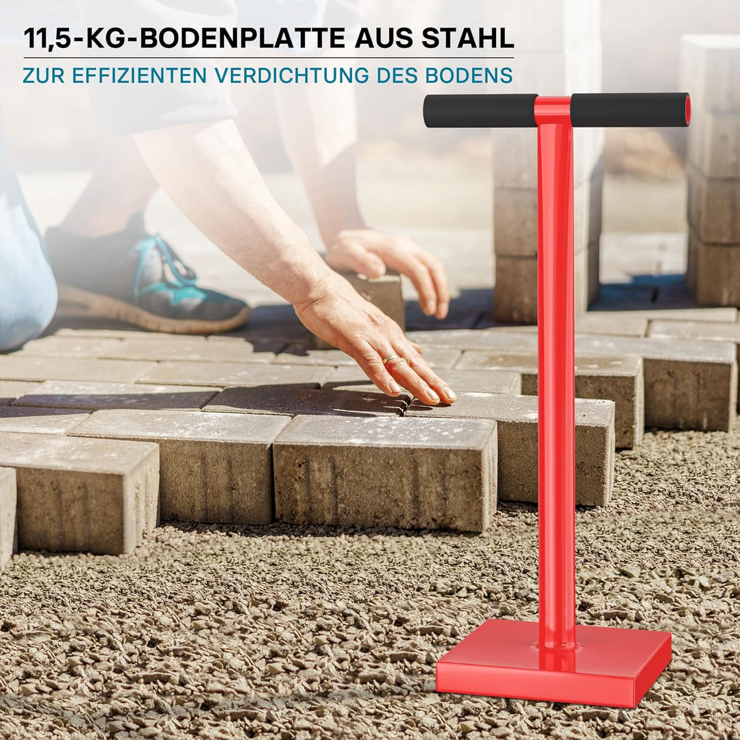 Wiltec Bodenverdichter 11,5 kg aus Stahl, 83 cm hoch, mit 20 x 20 cm Grundplatte und T-Griff zum Ver