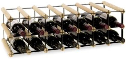 Weinregal aus Metall & Holz für 14 Flaschen, 22,5x72,5x25cm, freistehender Weinständer, Getränkerega