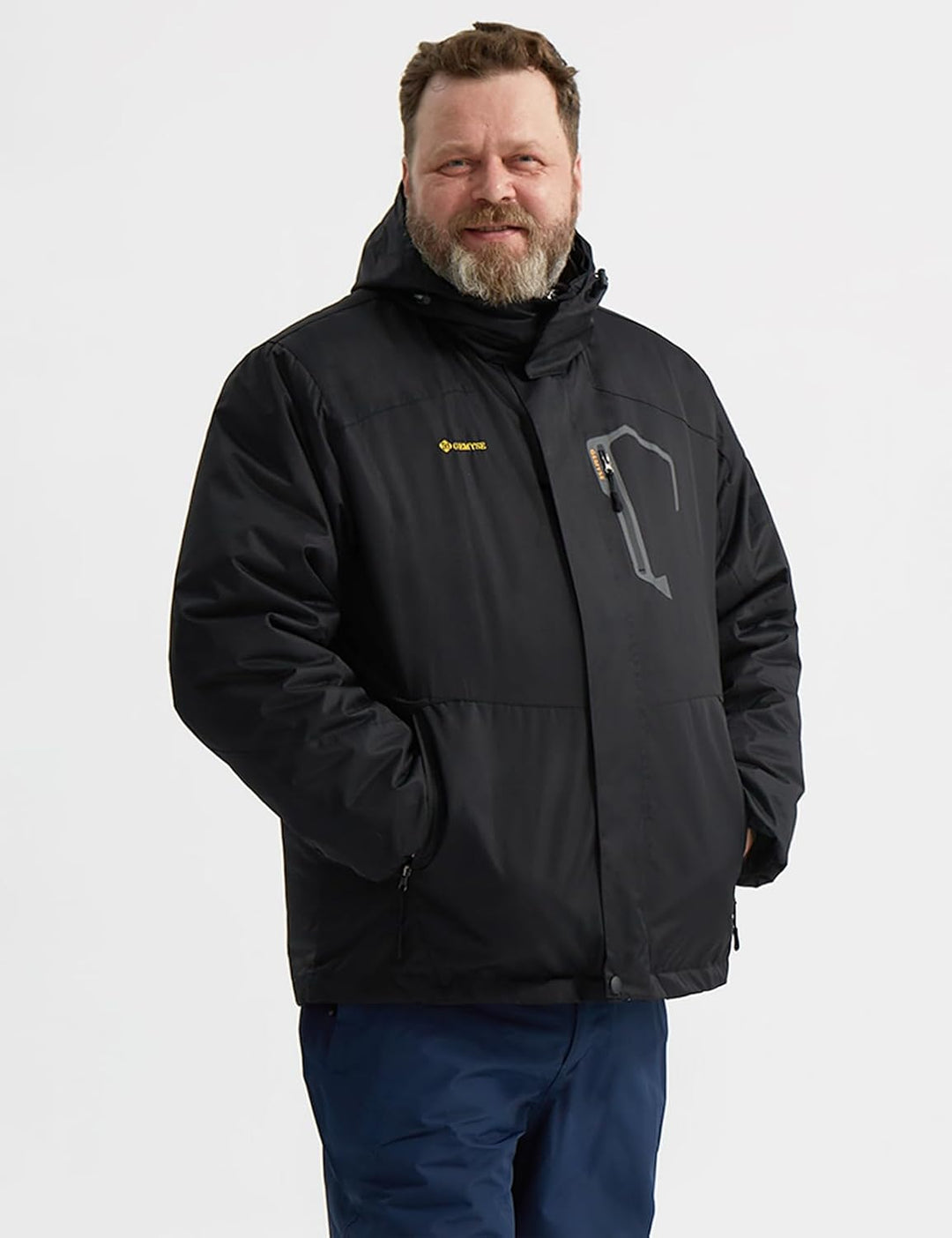 GEMYSE Herren Wasserdichte Berg-Skijacke Winddichte Fleece Outdoor-Winterjacke mit Kapuze S Schwarz,