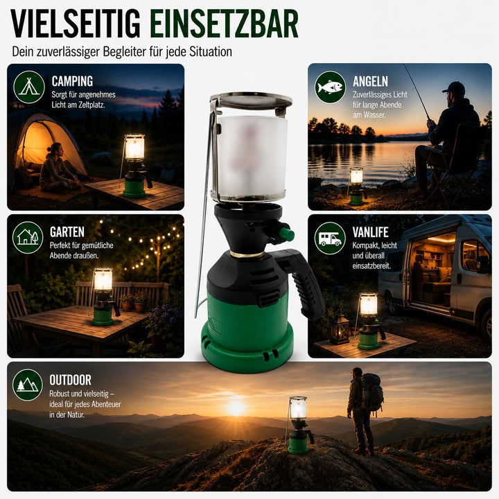NOLA Campinglampe Gas mit Piezo inkl 3 Glühstrümpfen Gaslampe Licht regulierbar