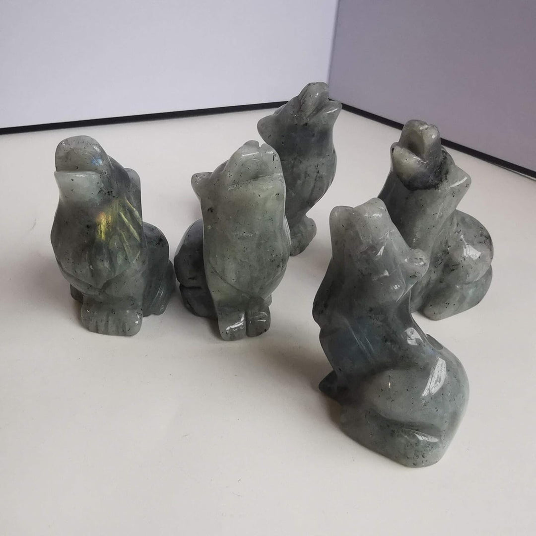 Lovionus89 Natürlich Mondstein Wolf Kristall Figur,Hand Geschnitzt Stein Wächter Tier Statuen für Zu
