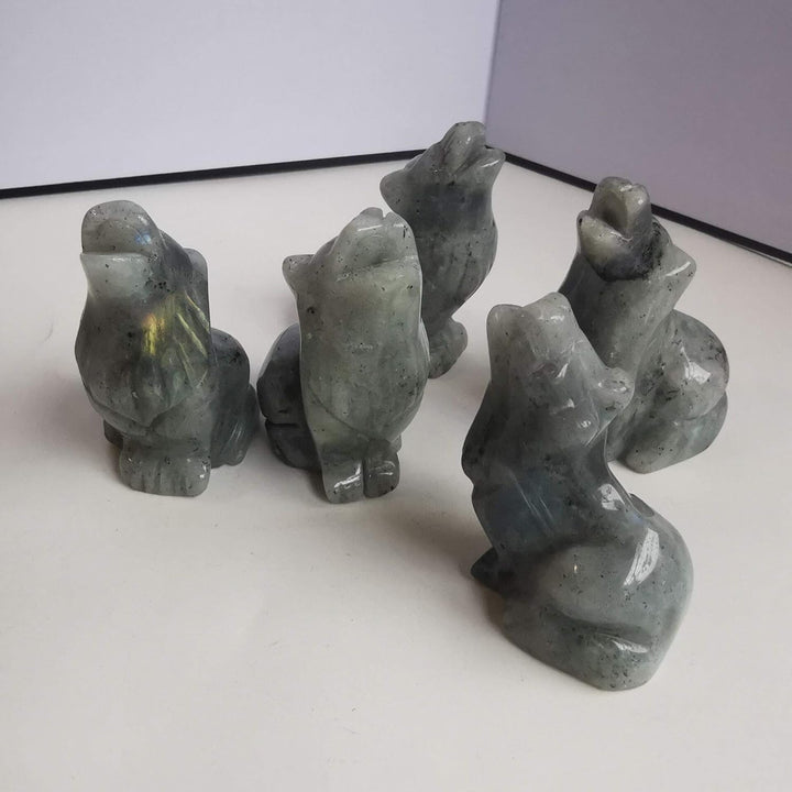 Lovionus89 Natürlich Mondstein Wolf Kristall Figur,Hand Geschnitzt Stein Wächter Tier Statuen für Zu