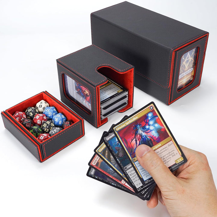 AFIING MTG Commander Kartenbox, 3-in-1 Karten-Aufbewahrungsbox für 200+ doppelt gesleevte Karten, Ma
