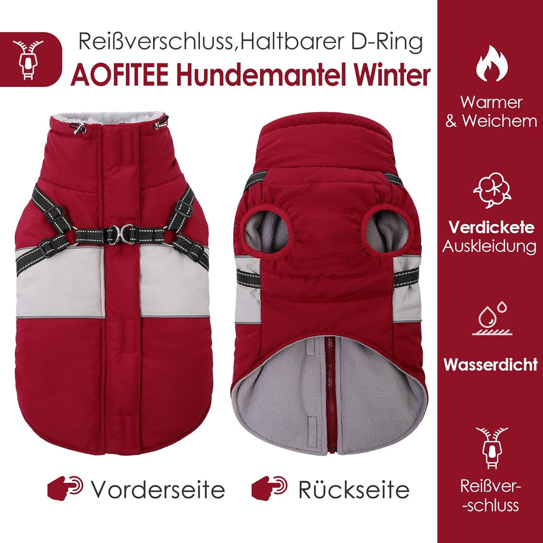 AOFITEE Hundejacke Mittelgrosse Hunde, Winter Wasserdicht Hundejacke Hundemantel mit Geschirr, Warme