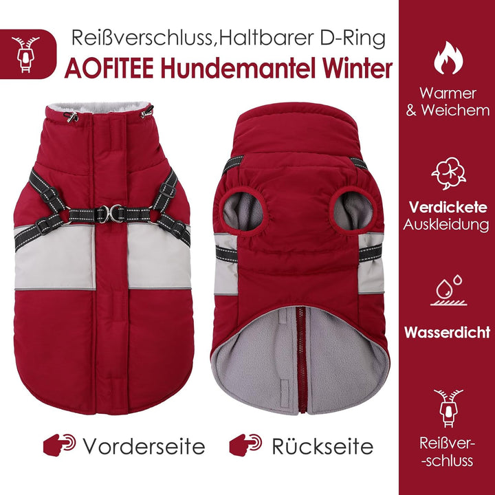 AOFITEE Hundejacke Mittelgrosse Hunde, Winter Wasserdicht Hundejacke Hundemantel mit Geschirr, Warme