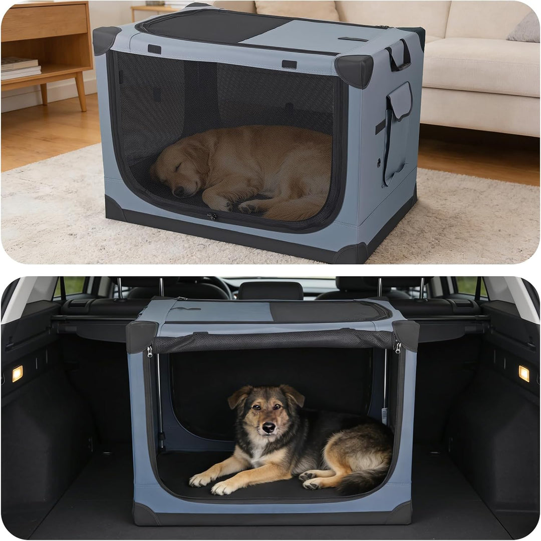 Hundebox faltbar 85x64x60 cm, Transportbox für grosse Hunde, Hundetransportbox Auto mit 4 Türen aus