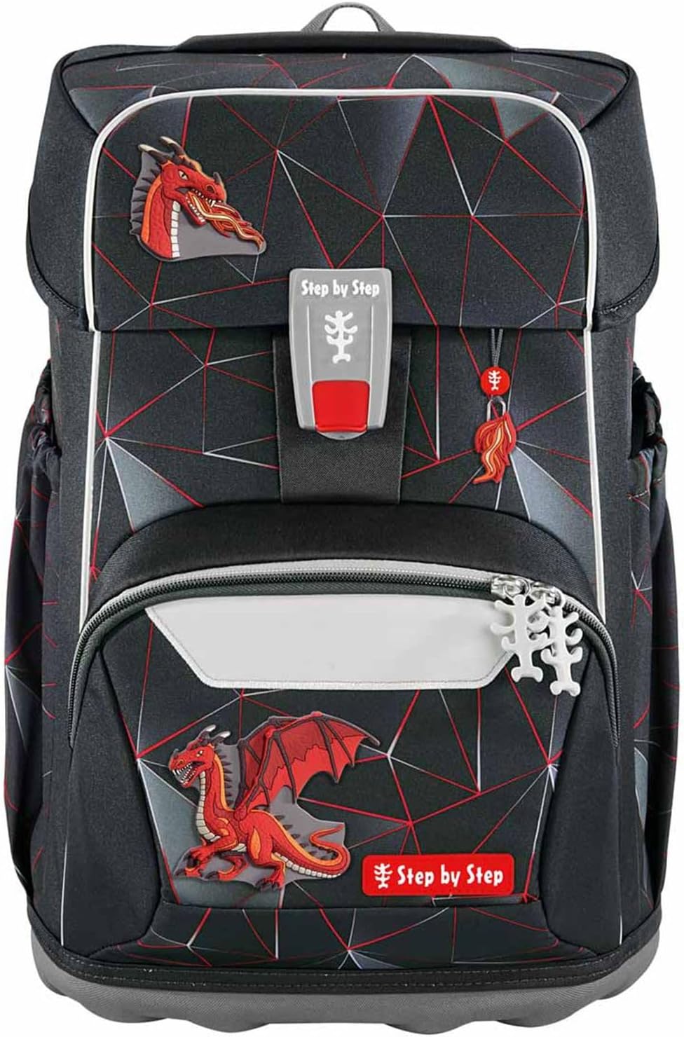 Step by Step Giant Schulranzen-Set „Dragon Drako“, 5-teilig, rot, ergonomischer Tornister mit Reflek