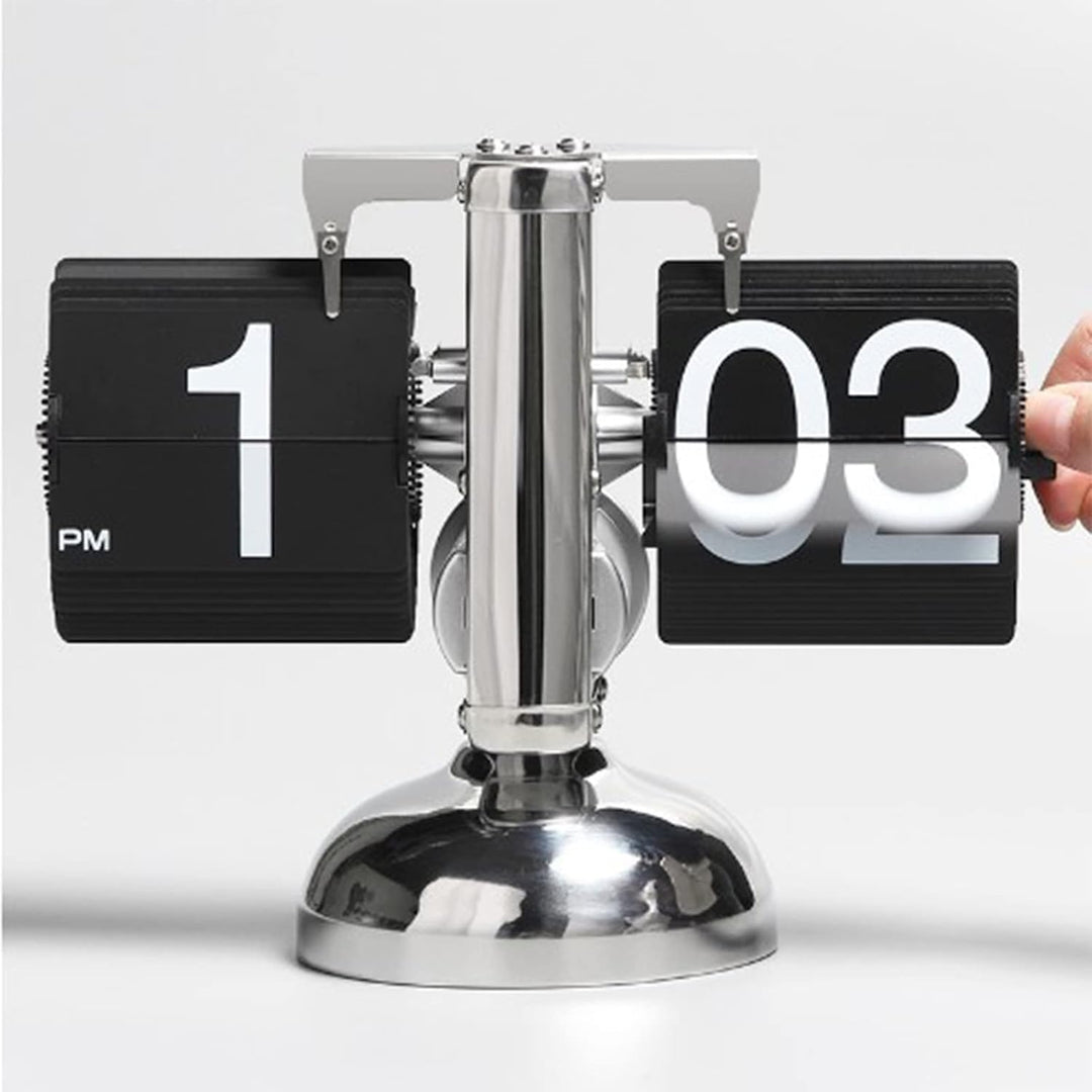 Flip Desk Clock, Quarzwerk Mechanische Flip Clock Single Foot Auto für Büro für Zuhause (Schwarz), S