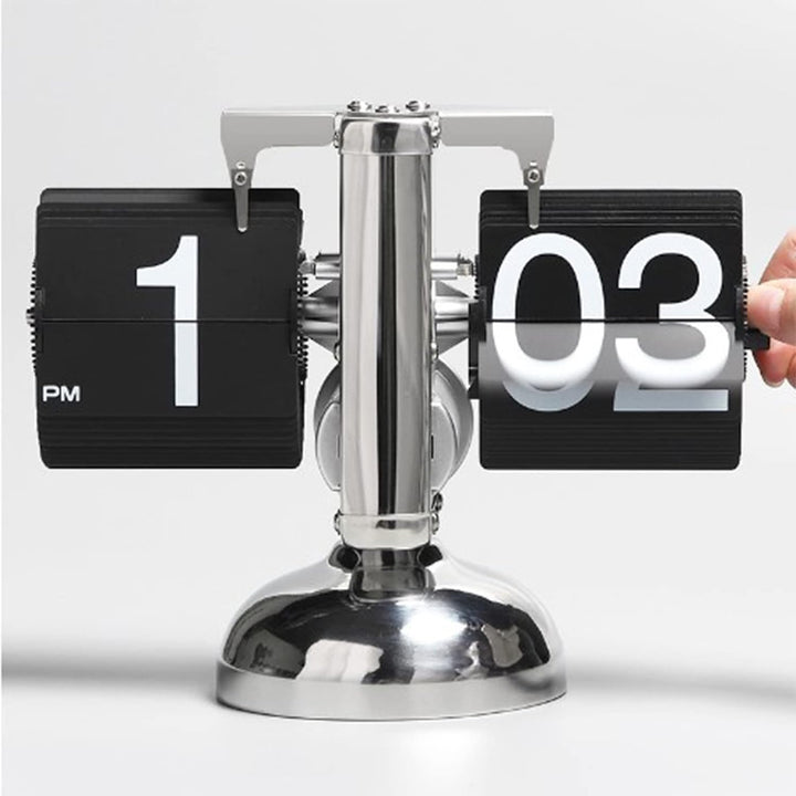 Flip Desk Clock, Quarzwerk Mechanische Flip Clock Single Foot Auto für Büro für Zuhause (Schwarz), S