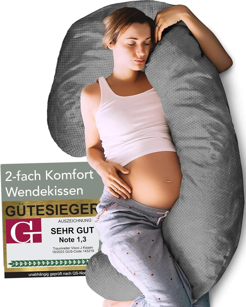 Traumreiter Seitenschläferkissen Visco Comfort M mit Bezug Deluxe Grau - Hybrid Kissen + 1cm Memory