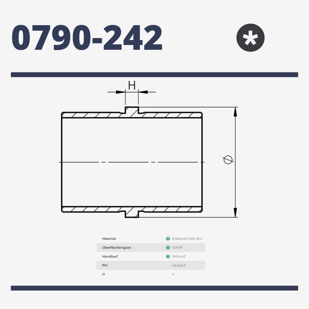 Sellon24® 4 x Rohrverbinder Verbindungsmuffe für Ø 42,4 Rundrohr, Edelstahl V2A Rohr Steckverbindung