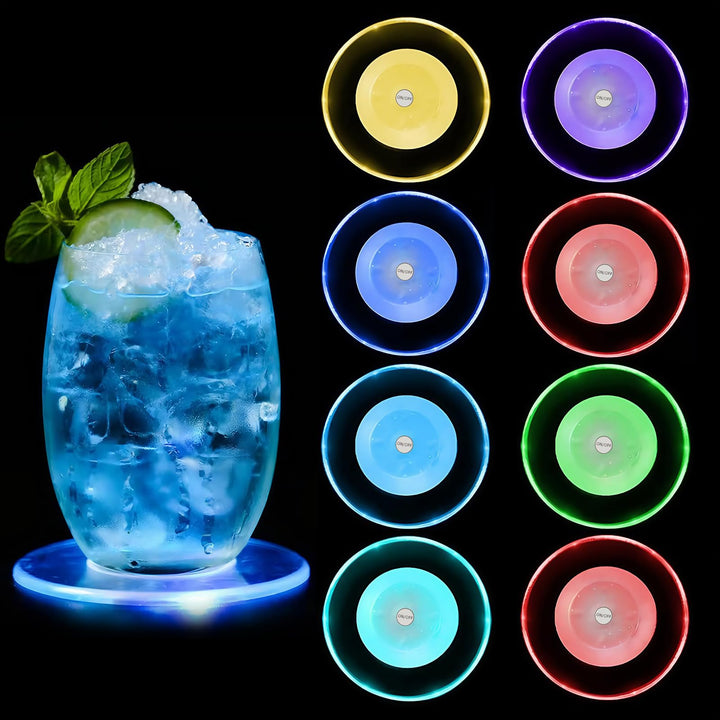 8 Stück LED Untersetzer,Bunt LED Untersetzer mit 7 Lichtmodi,acryl Rund wasserdichtes Leuchtunterset