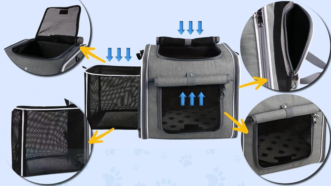 Transportrucksack 4in1 für Tiere bis 5,5 kg, 34x36x26 cm, mit Matte und Bürste, grau