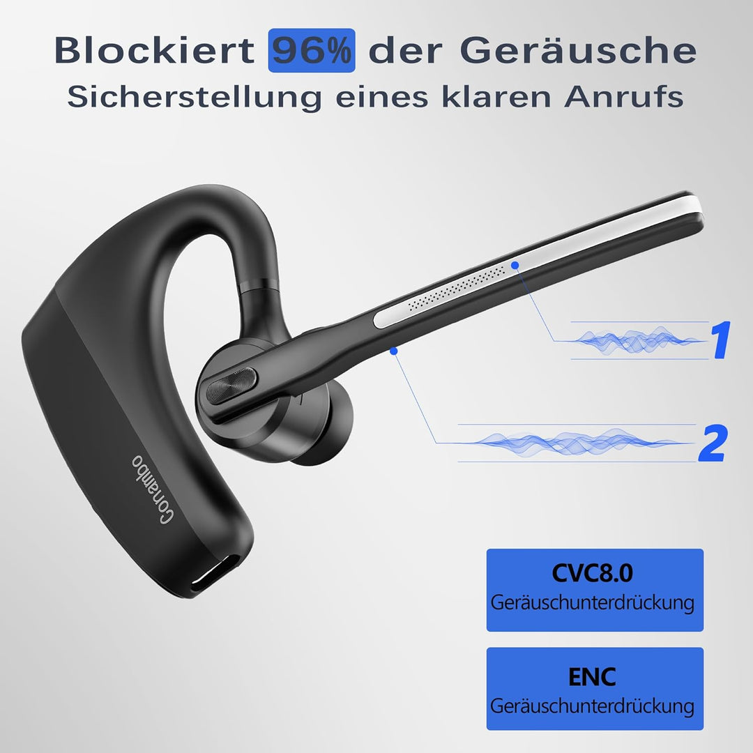 Conambo K10C Headset Bluetooth V5.2,CVC8.0 und ENC Noise Cancelling Bluetooth Headset mit Mikrofon,1