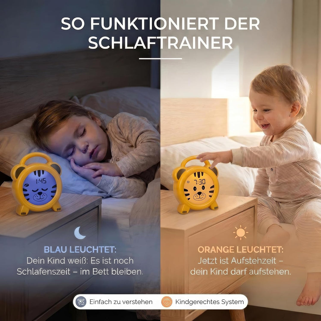 Alecto BC100TIGER - Pädagogischer Wecker Kinder - Schlaftrainer & Nachtlicht Kinder - Lernen von Sch