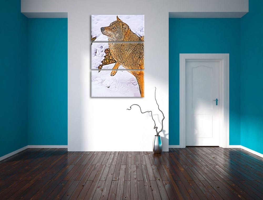 schöner Wolf im Schnee Spezial 3-Teiler Leinwandbild 120x80 Bild auf Leinwand, XXL riesige Bilder fe
