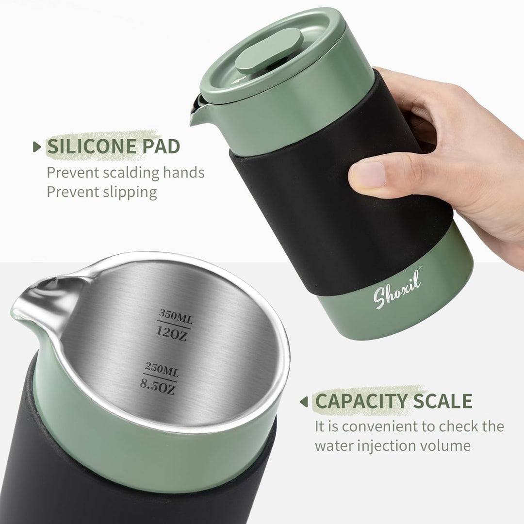 French Press – 350 ml Kaffeepresse aus Edelstahl, 2 Tassen Kaffeebereiter für gemahlenen Kaffee, tra
