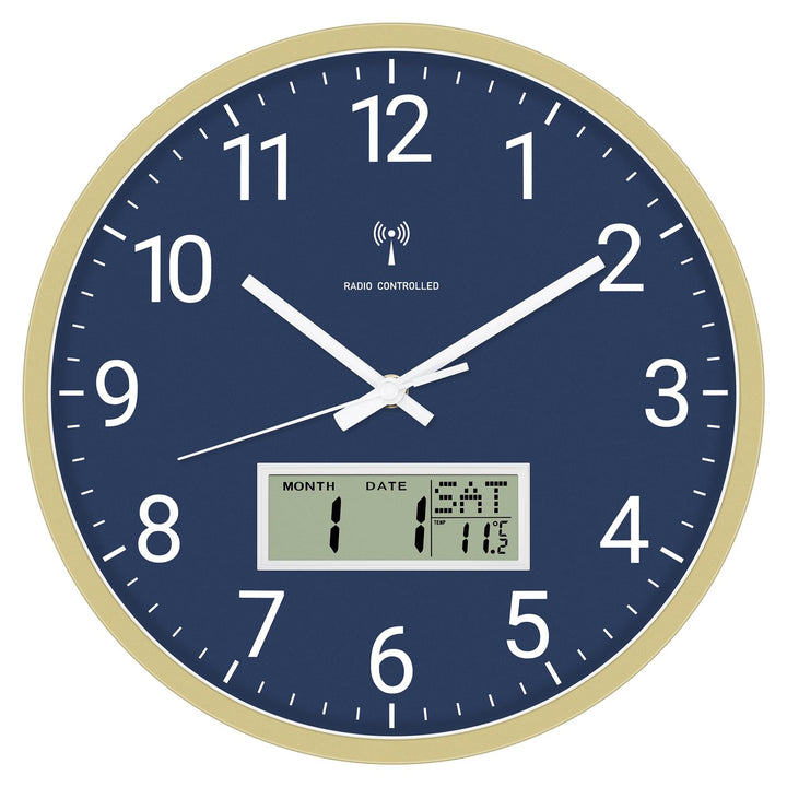 Foxtop Funk-Wanduhr Digital & Analog 30cm mit LCD-Anzeige – Digitale Funkuhr Wanduhr mit Temperatur,