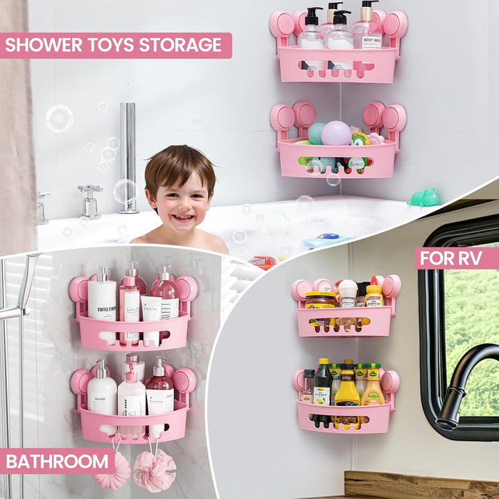 TAILI Duschablage Ohne Bohren,Einstellbar Ecke Dusche Caddy Saugnapf 2er Set Dusche Zubehör mit Hake