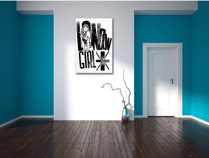 Pixxprint London-Girl White Bild auf Leinwand, XXL riesige Bilder fertig gerahmt mit Keilrahmen, Kun