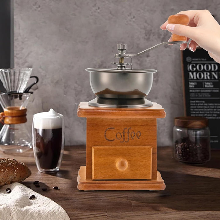 Retro Kaffeemühle Manuelle Kaffeemühle Handmühle für Kaffeebohnen Holz Einstellbare Rauheit Kaffeebo
