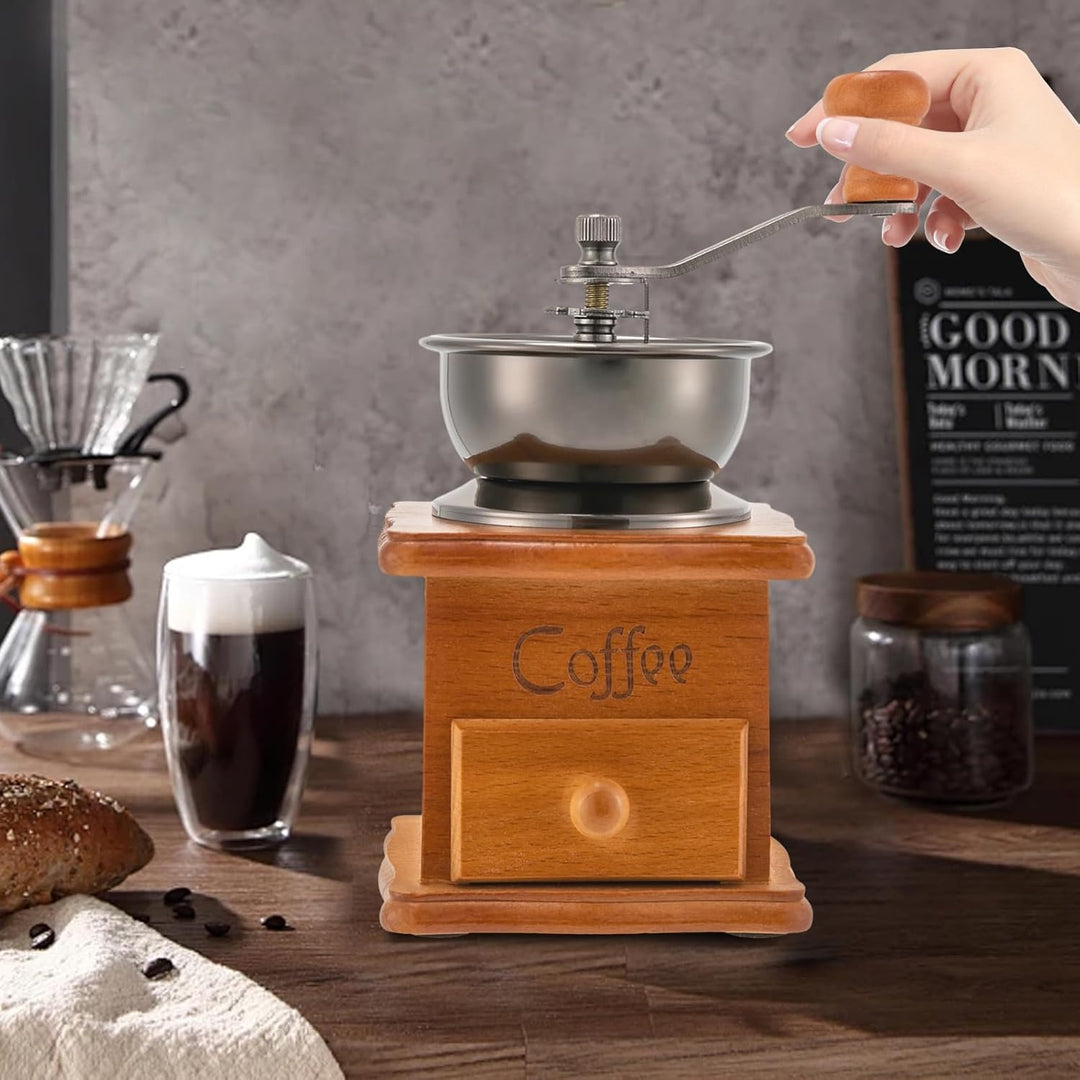 Manuelle Kaffeemühle, Kaffeebohnenmühle Handmühle Retro Stil Gusseisen Handkurbel Holzschublade Bohn
